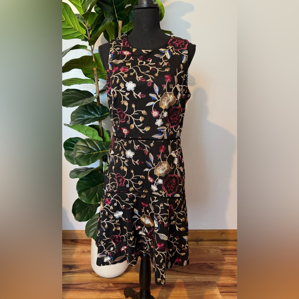 Vince Camuto Black Floral Embroidered Fit & Flare Dress
